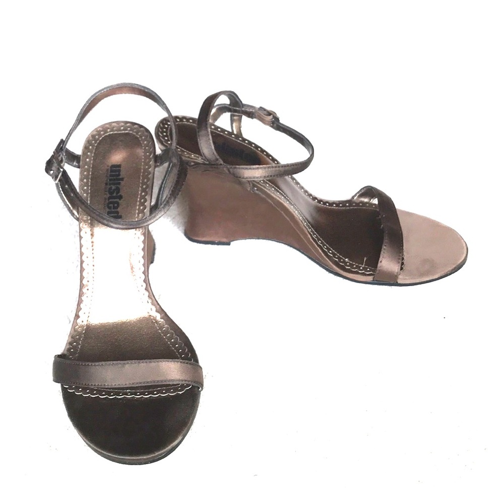 Unlisted Brown Satin Wedge Dress Sandals